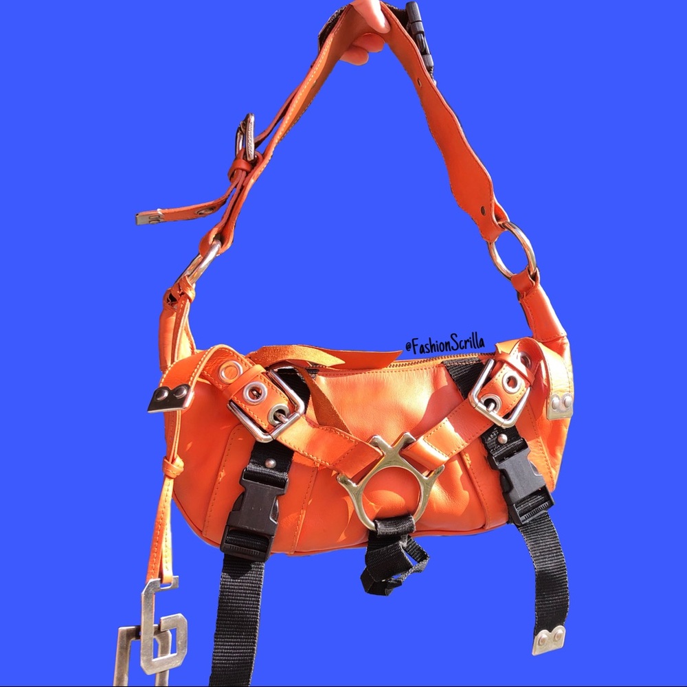 Vintage Dolce & Gabanna y2k 2000s Vintage Buckle Bag mini parachute orange bag - Picture 3 of 8